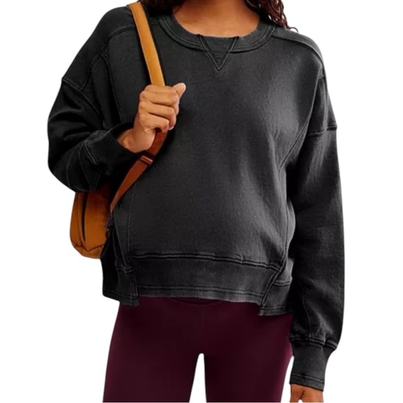 Free People x Hatch Intercept Maternity Pullover Sweatshirt Black Medium New - Picture 2 of 12